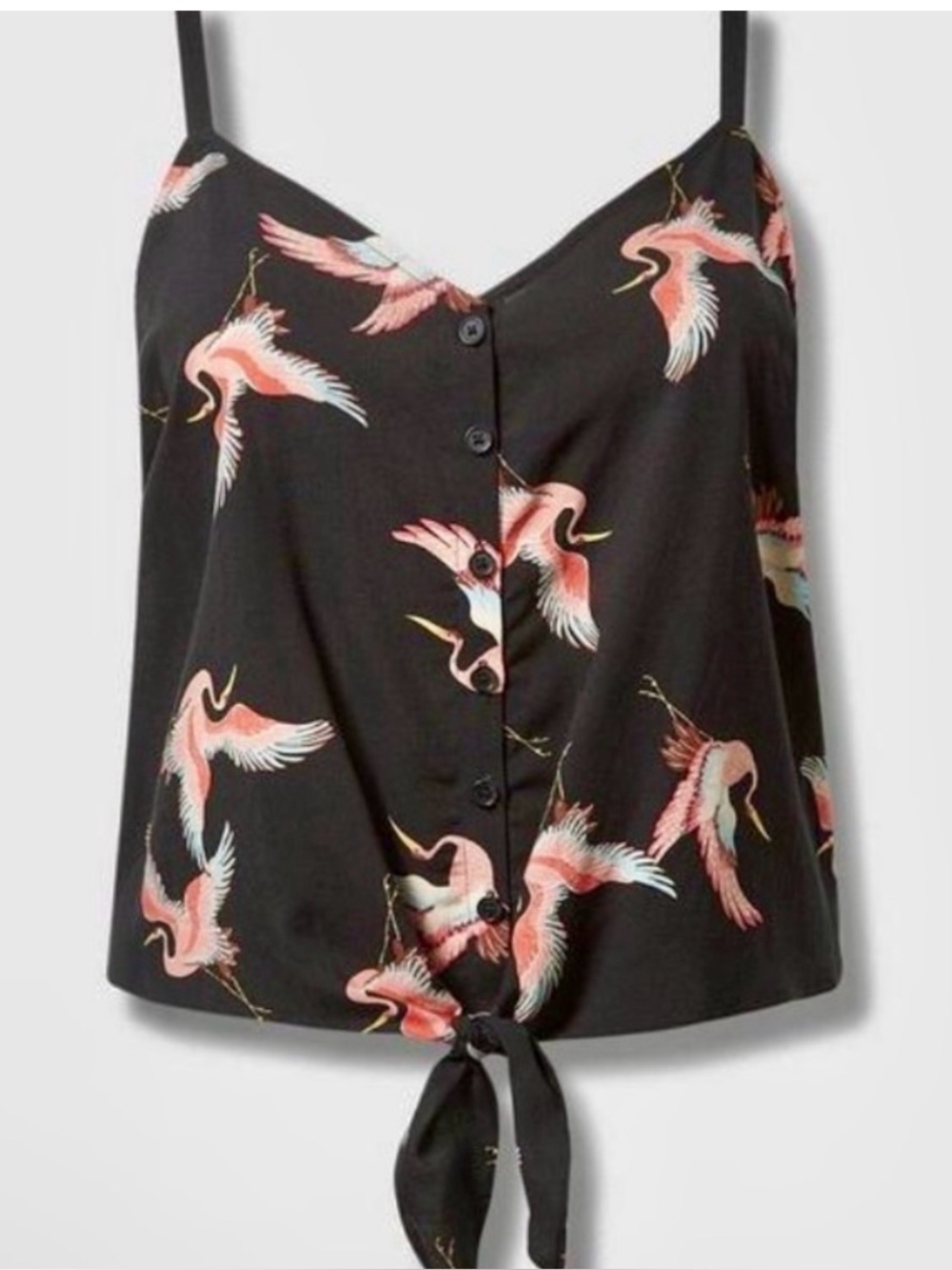 Torrid Black Tie Front Top with Pink and Coral Crane Print NWT Plus Size 2x - Picture 3 of 4